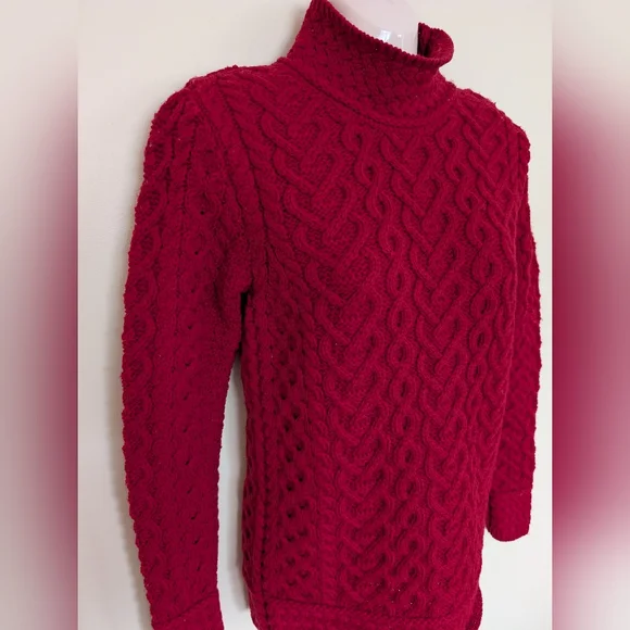 Aran Mor Hearts High Mock Neck Cable Knit Sweater Small Red - Picture 4 of 11